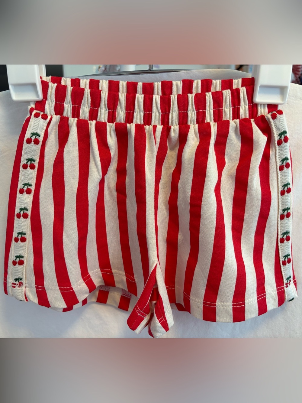 ZARA Red and White Striped Kids Shorts with Cherries 100% Cotton